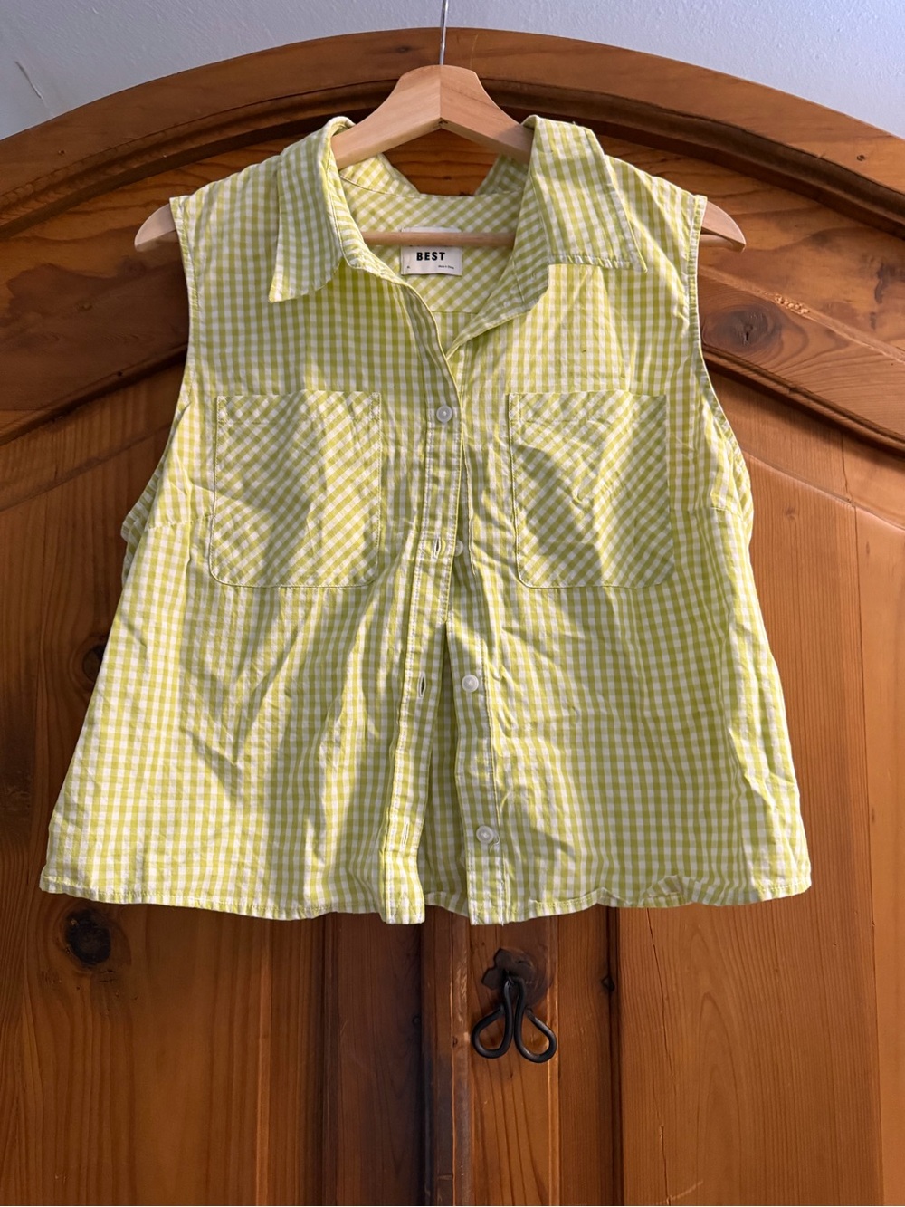 Sunday Best Green Gingham Sleeveless Button-Front Top
